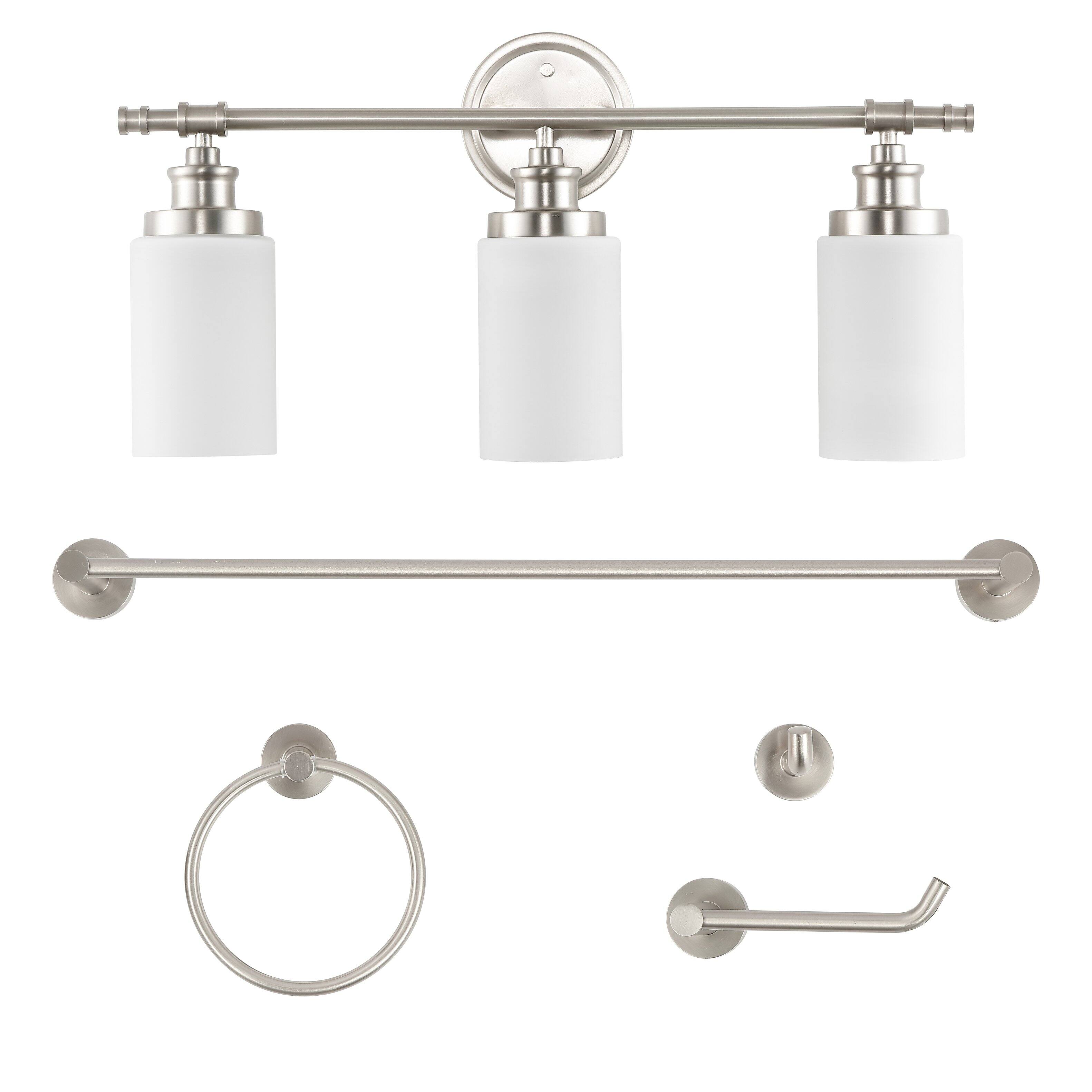 Alt View 7. Jonathan Y - Egan 23.25" 3-Light Vanity Light with Frosted Glass Shades and Bathroom Hardware Accessory Set, Brushed Nickel (5-Piece) - Brushed Nickel.