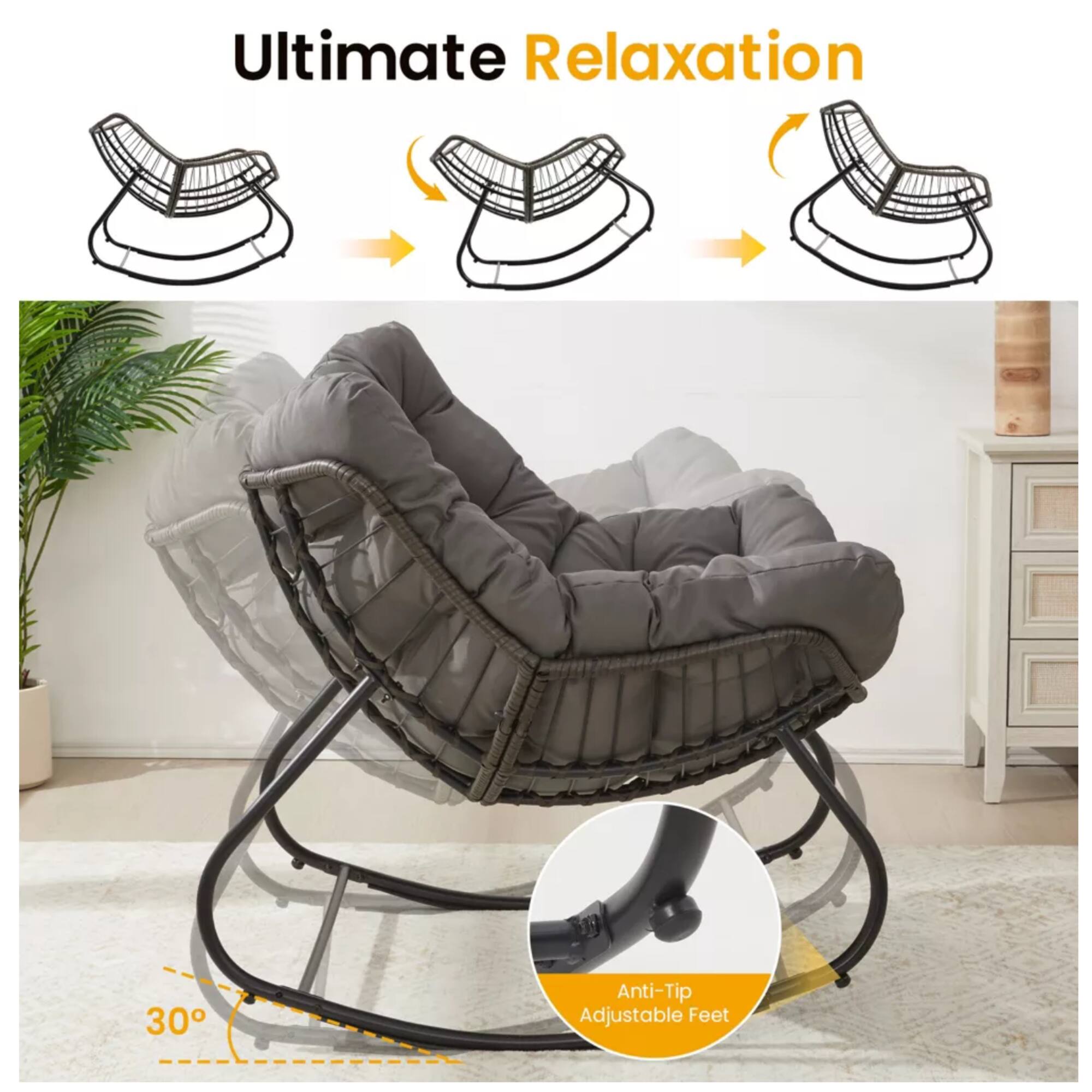 Ultimate Relaxation

30° Anti-Tip Adjustable Feet