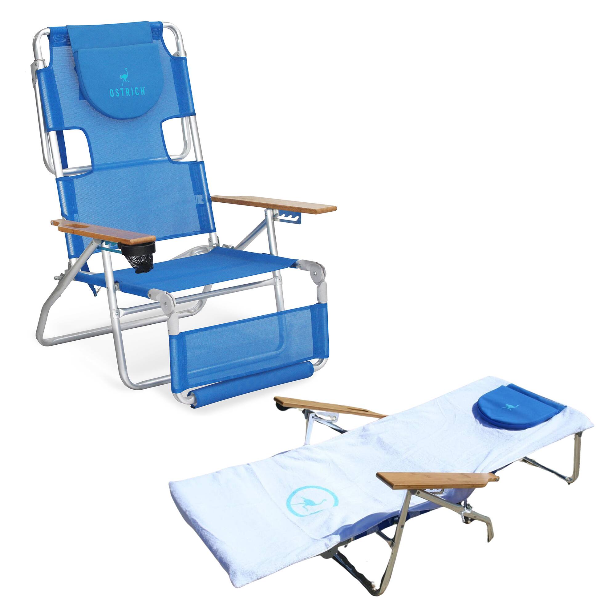 Front. Ostrich - Ostrich Original 3N1 Lightweight Beach Lounge Chair and Custom Fitted Towel - Blue.