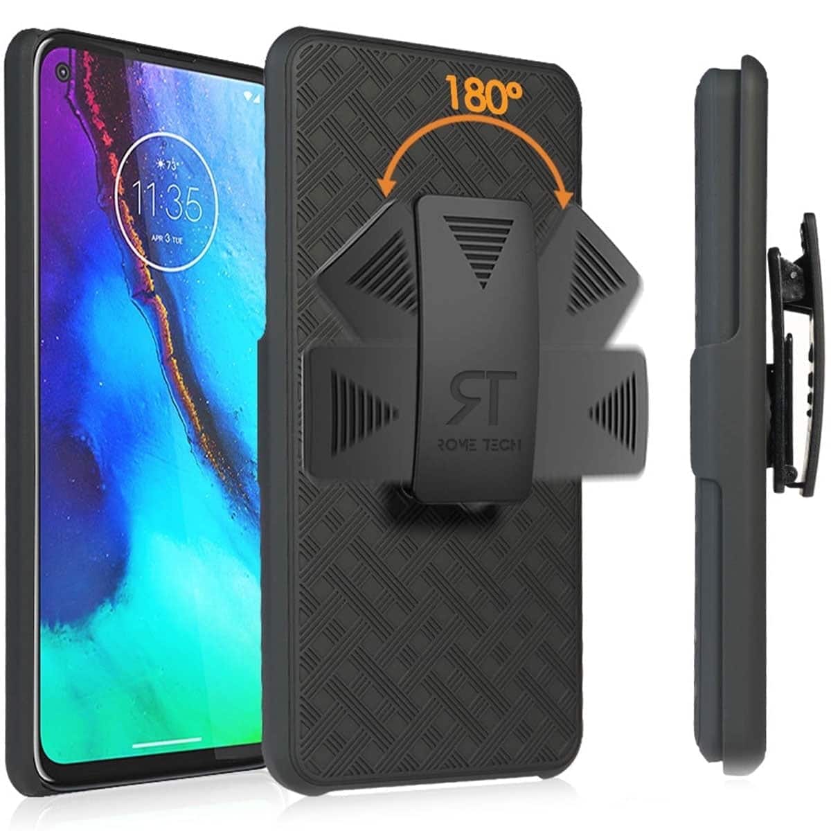RomeTech - Shell Holster Combo Case for Motorola Moto G Stylus (2020) - Black