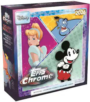 topps chrome disney booster box 2026 image variations featuring iconic imagery 2026 Topps Chrome Disney Mega