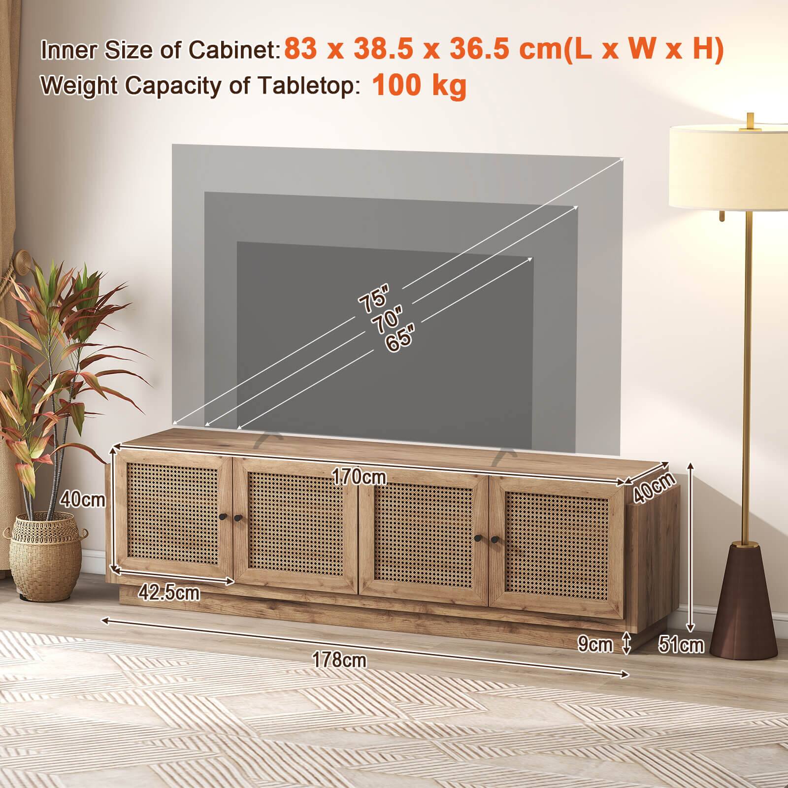 Inner Size of Cabinet: 83 x 38.5 x 36.5 cm (L x W x H)  
Weight Capacity of Tabletop: 100 kg  

75"  
70"  
65"  

40cm  
170cm  
40cm  
42.5cm  
178cm  
9cm  
51cm