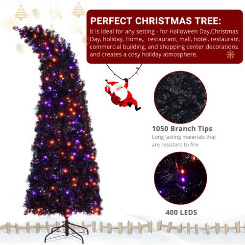 PERFECT CHRISTMAS TREE:  
It is ideal for any setting - for Halloween Day, Christmas Day, holiday, Home, restaurant, mall, hotel, commercial building, and shopping center decorations. and creates a cosy holiday atmosphere.  

1050 Branch Tips  
Long lasting materials that are resistant to fire  

400 LEDs