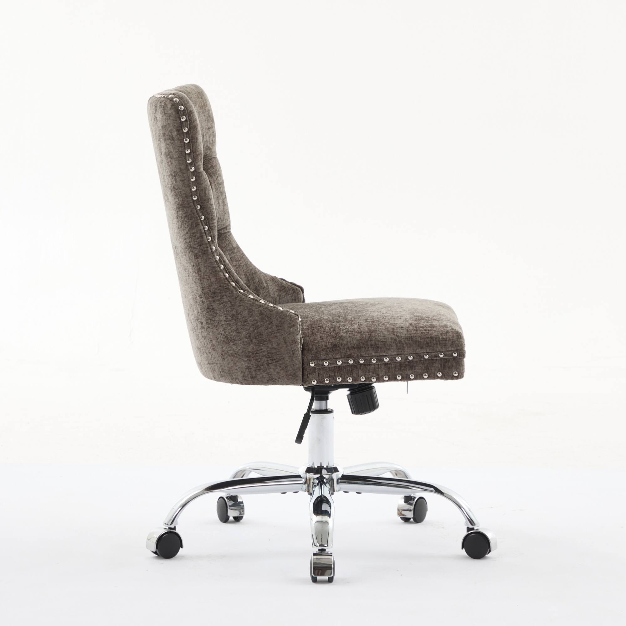 Alt View 1. GOODSILO - Modern Chenille Upholstered Office Chair with Tufted Button Design and Chrome Metal Base for Home Office Workspace - Gray.