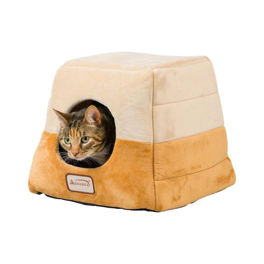 Front. Armarkat - 2In1 Cat Bed Cave Shape And Cuddle Pet Bed Brown/Beige - Brown.