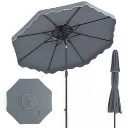 Gymax - 9 FT Patio Umbrella w/Push Button Tilt & Crank 2-Tier Vented Top 8 Metal Ribs - Gray