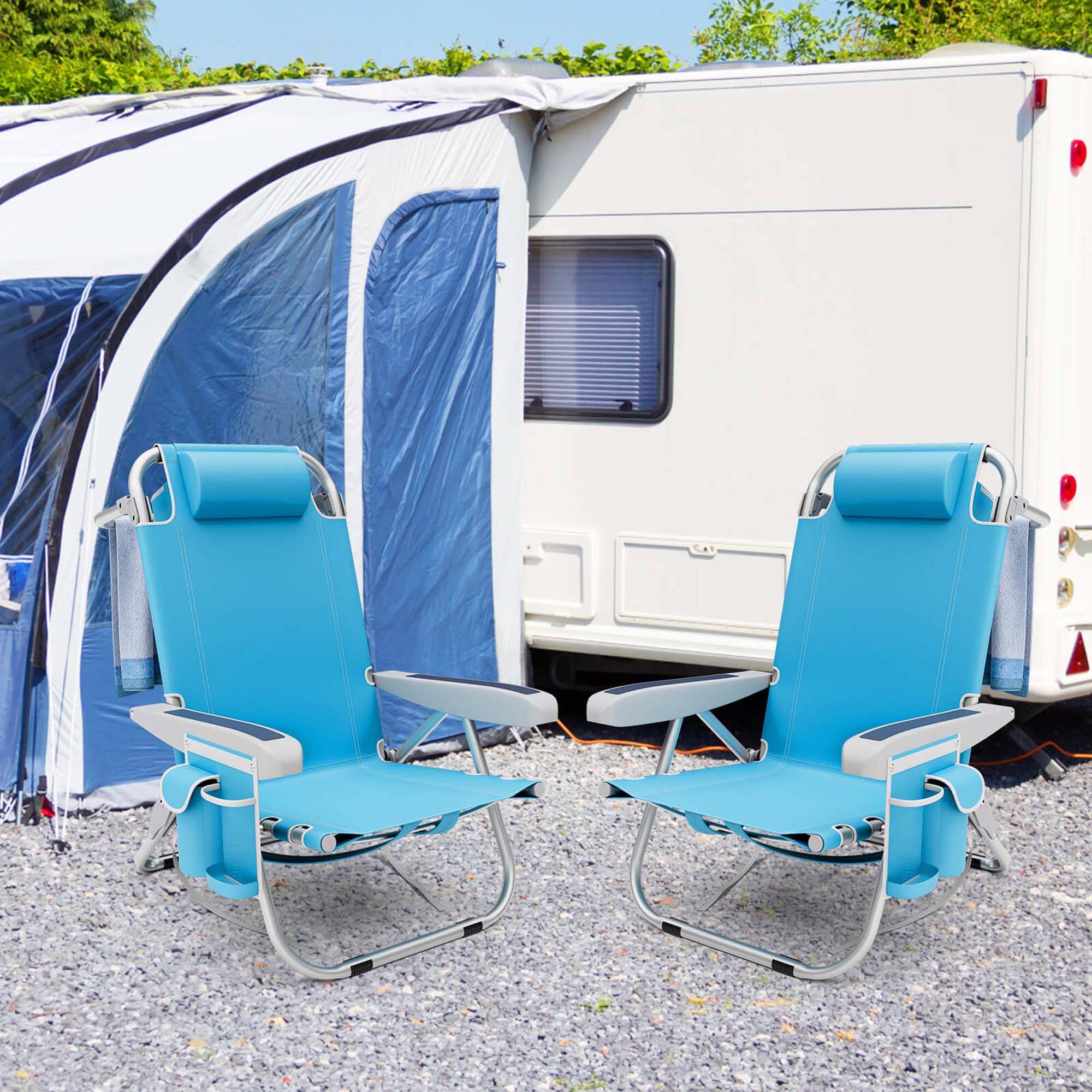 Alt View 3. Costway - Costway 1 PCS Folding Beach Chair for Adult Lightweight Aluminum Camping Chair withStorage Bag - Blue.