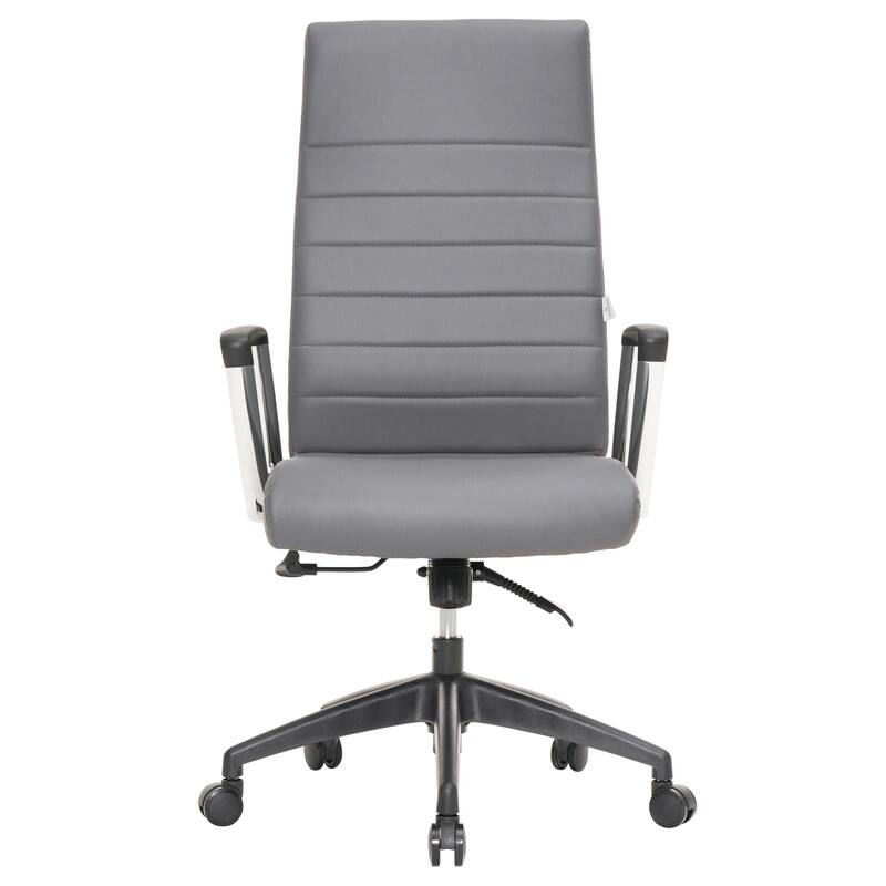 Alt View 6. LeisureMod - Hilton Modern High-Back Leather Executive Office Chair with Adjustable Height, Tilt & Swivel - Grey.