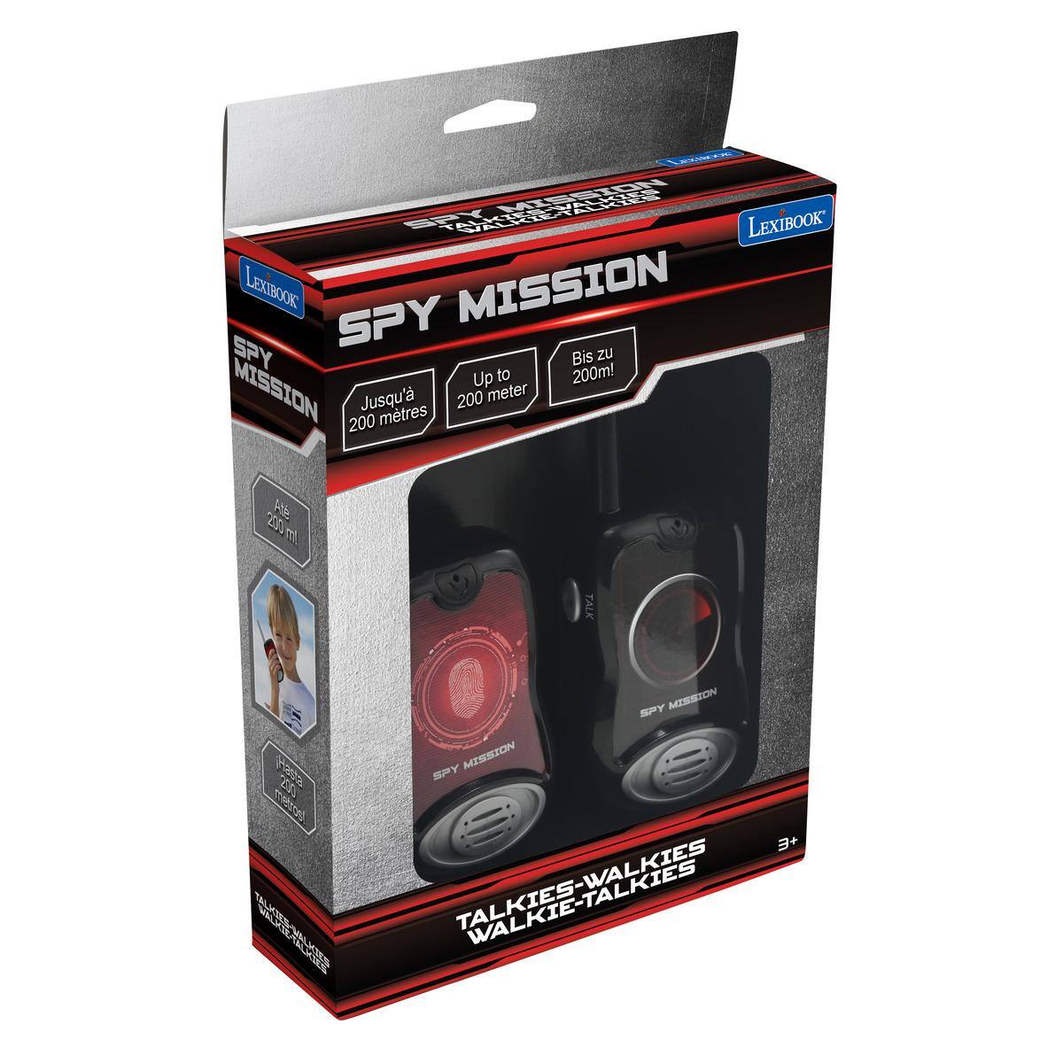 SPY MISSION  
LEXIBOOK  
Up to 200 meters  
Jusqu'à 200 mètres  
Bis zu 200 m!  
TALKIES-WALKIES  
WALKIE-TALKIES  
3+