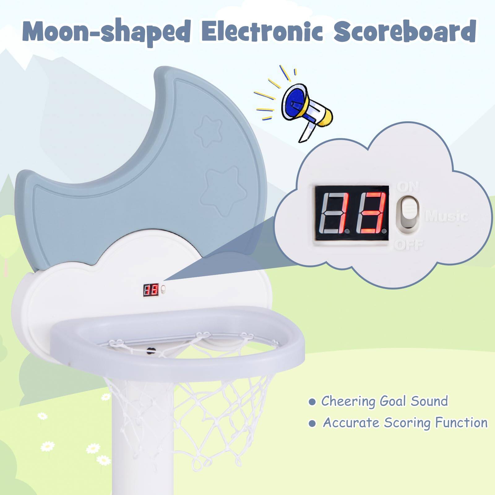 Moon-shaped Electronic Scoreboard

- ON/OFF
- Music ON/OFF
- Cheering Goal Sound
- Accurate Scoring Function