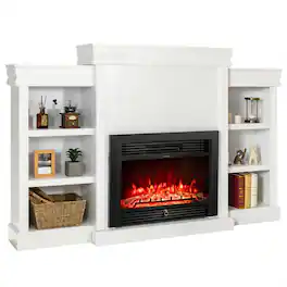 Costway - 70" Fireplace TV Stand Media W/ 28.5" 750W/1500W Electric Fireplace - White