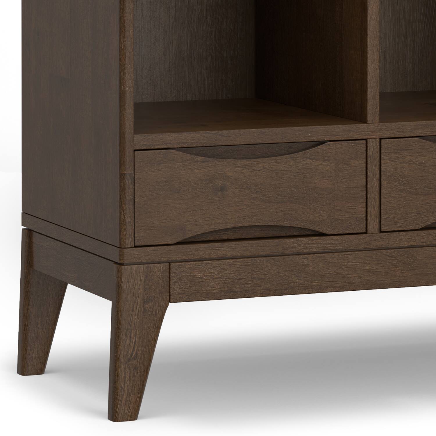 Alt View 7. Simpli Home - Harper SOLID HARDWOOD 43 inch x 42 inch Mid Century Modern Low 6 Cube Storage with Drawers in Walnut Brown - Walnut Brown.
