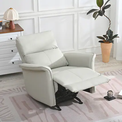 Front. Loheer - Loheer Manual Rocker Recliner Chair for Adults, PU Leather Nursery Glider Recliner for Small Spaces, Light Gray - Light Gray.