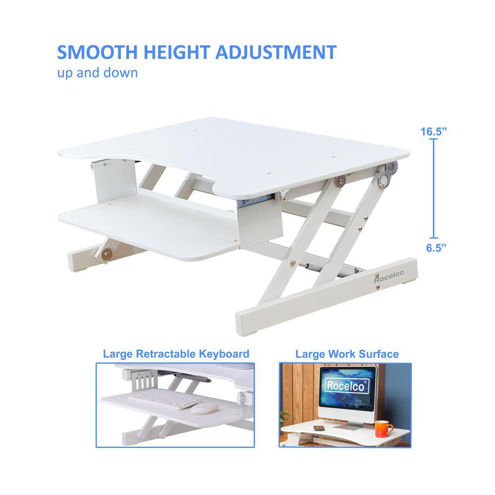 SMOOTH HEIGHT ADJUSTMENT  
up and down  

16.5"  
6.5"  

Rocelco Large Retractable Keyboard  
Large Work Surface