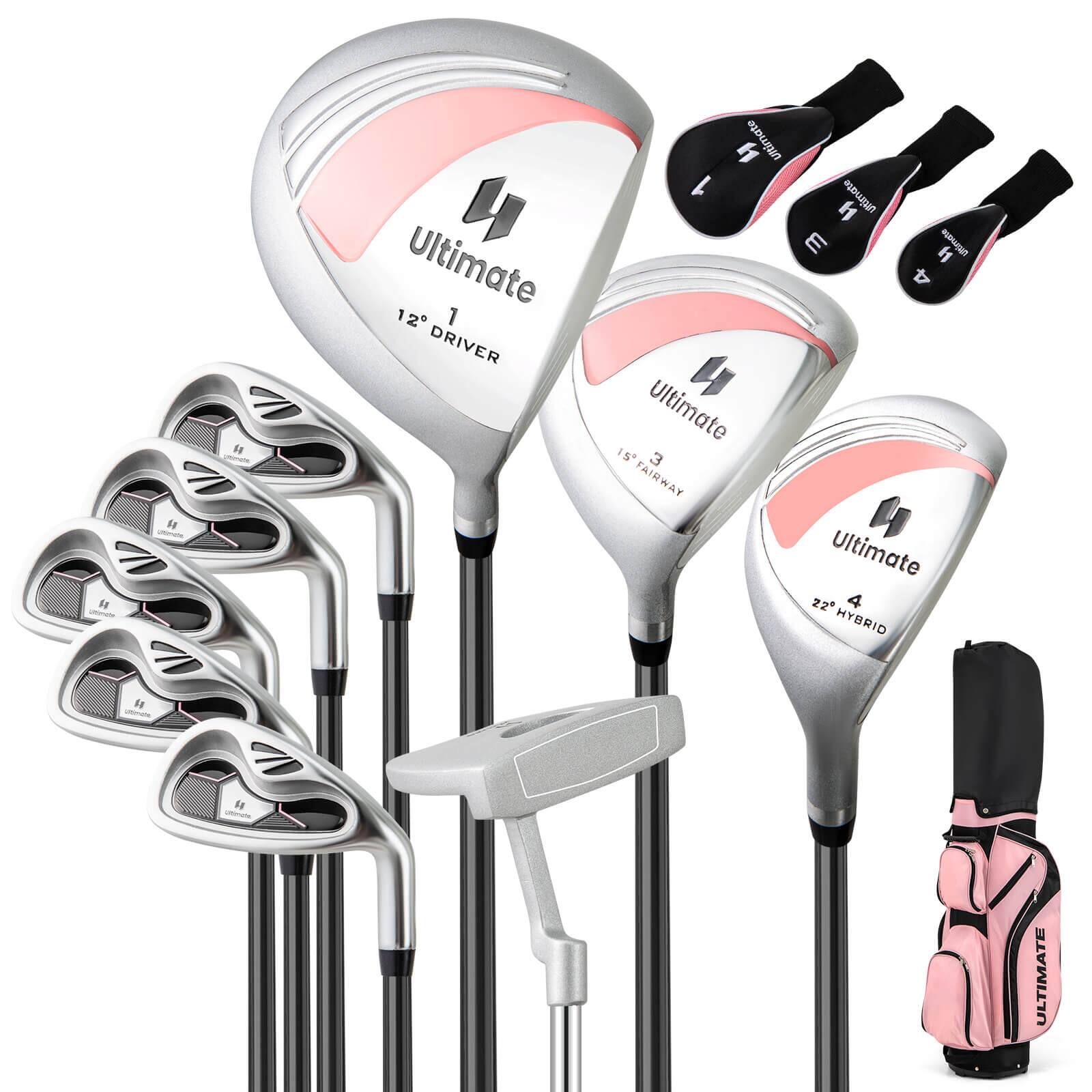 Costway - Ladies Womens Complete Golf Clubs Set 10 Pieces Includes Alloy Driver - Pink