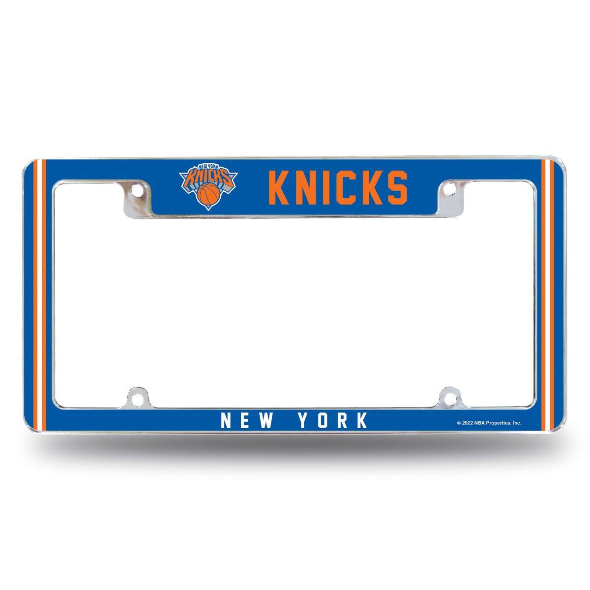 New York Knicks Chrome Metal License Plate Frame with Full Frame Team Color Graphics