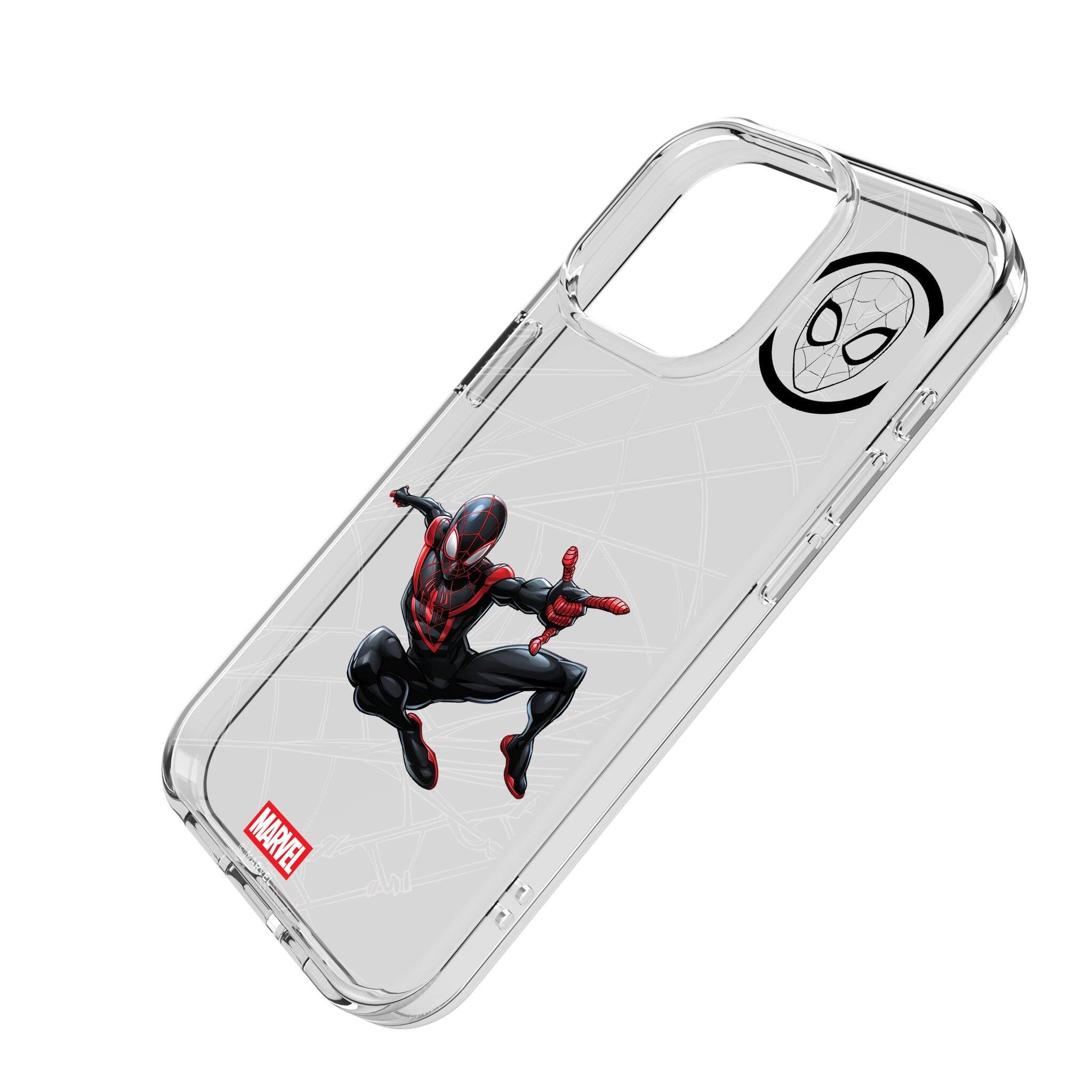 Angle. Keyscaper - Marvel MechLine Clear Phone Case - Apple iPhone 13 Pro - Miles Morales.