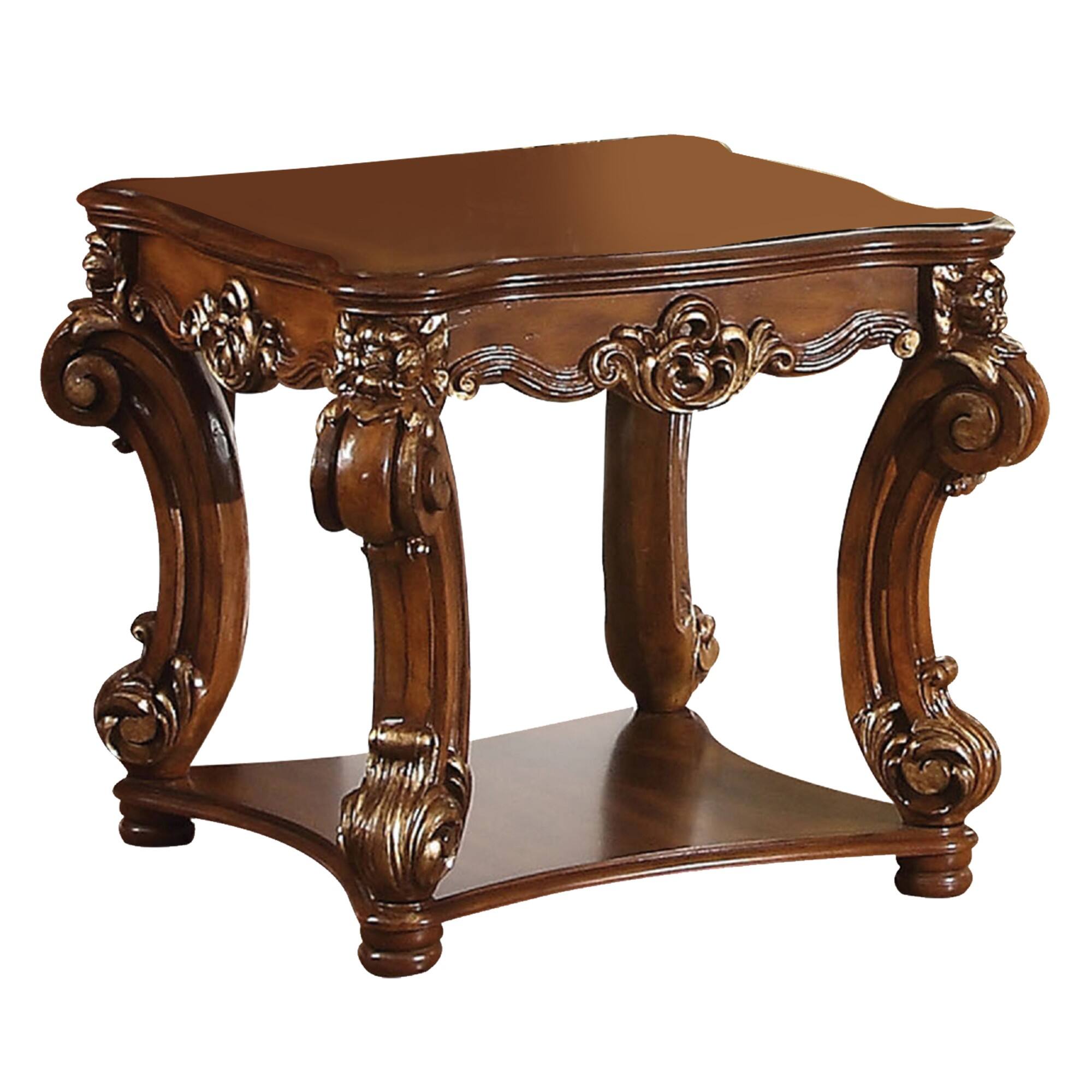 Front. Manhattan Lane - Square Top End Table With Scrolled Leg And Bottom Shelf - Brown.