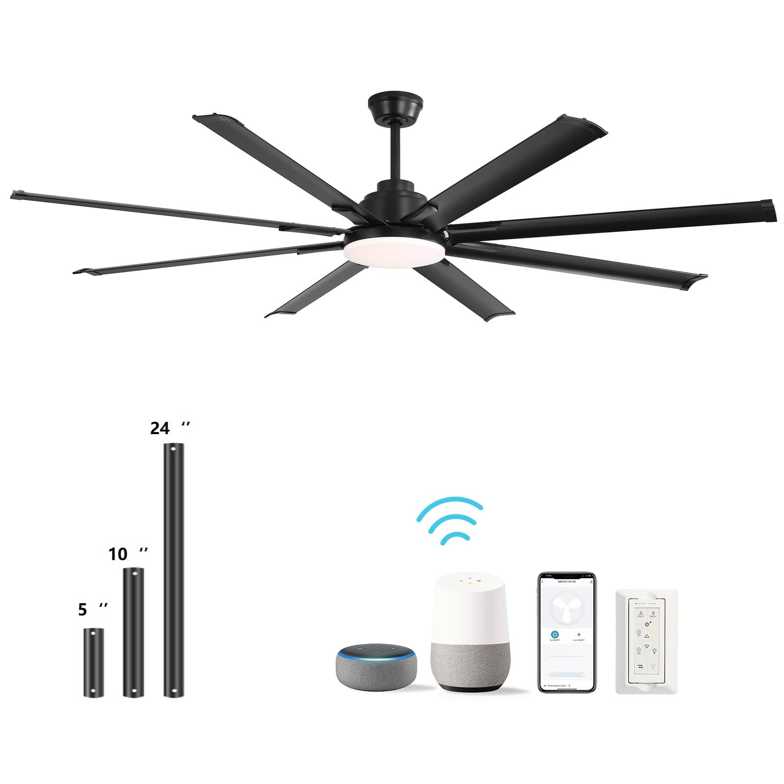 Front. Sofucor - 84 Inch Industrial Windmill Ceiling Fan W/Light Smart Life APP Remote Control Timer For Alexa Google - Black.
