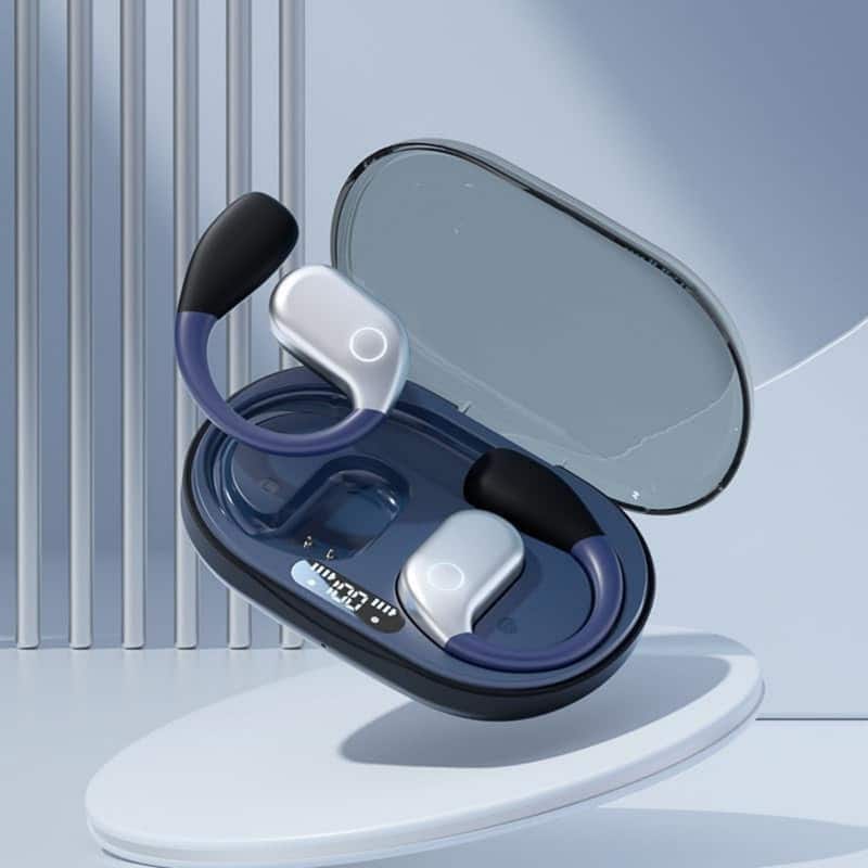 RISOKEYS - Open-Ear Wireless Bluetooth Earbuds, Lightweight,Long Battery Life, Commuting, Gym - Comfort Fit, Dark blue