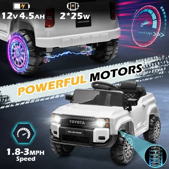 12v 4.5AH  
2*25w  
LAND CRUISER  
Speed Up  
POWERFUL MOTORS  
1.8-3MPH Speed  
NEW LAND CRUISER