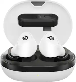 Front. SteelSeries - Arctis GameBuds True Wireless Noise Cancelling Gaming Earbuds for PS5, PS4, PC, Switch, ROG Ally, Steam Deck - White.