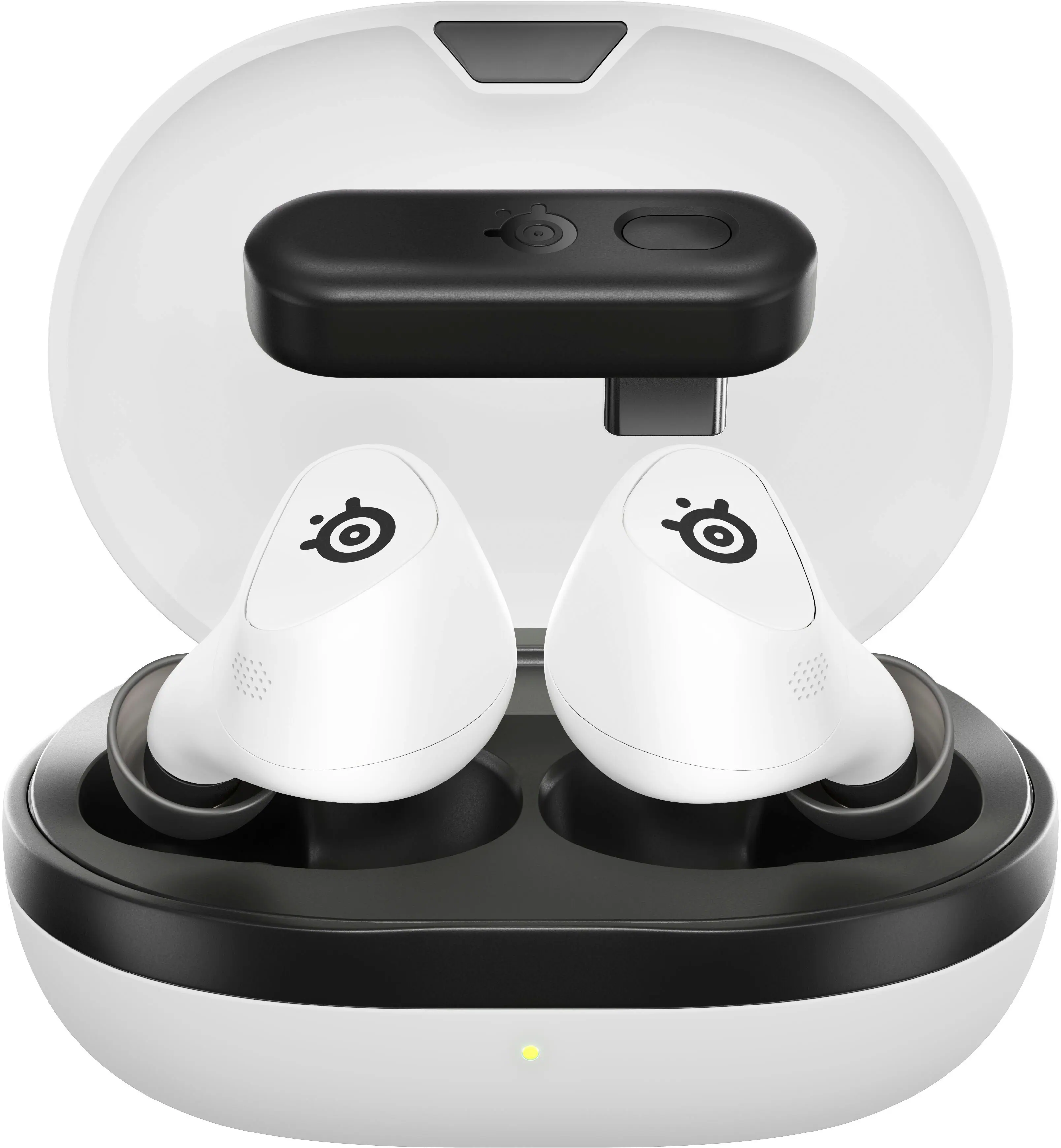 Front. SteelSeries - Arctis GameBuds True Wireless Noise Cancelling Gaming Earbuds for PS5, PS4, PC, Switch - White.