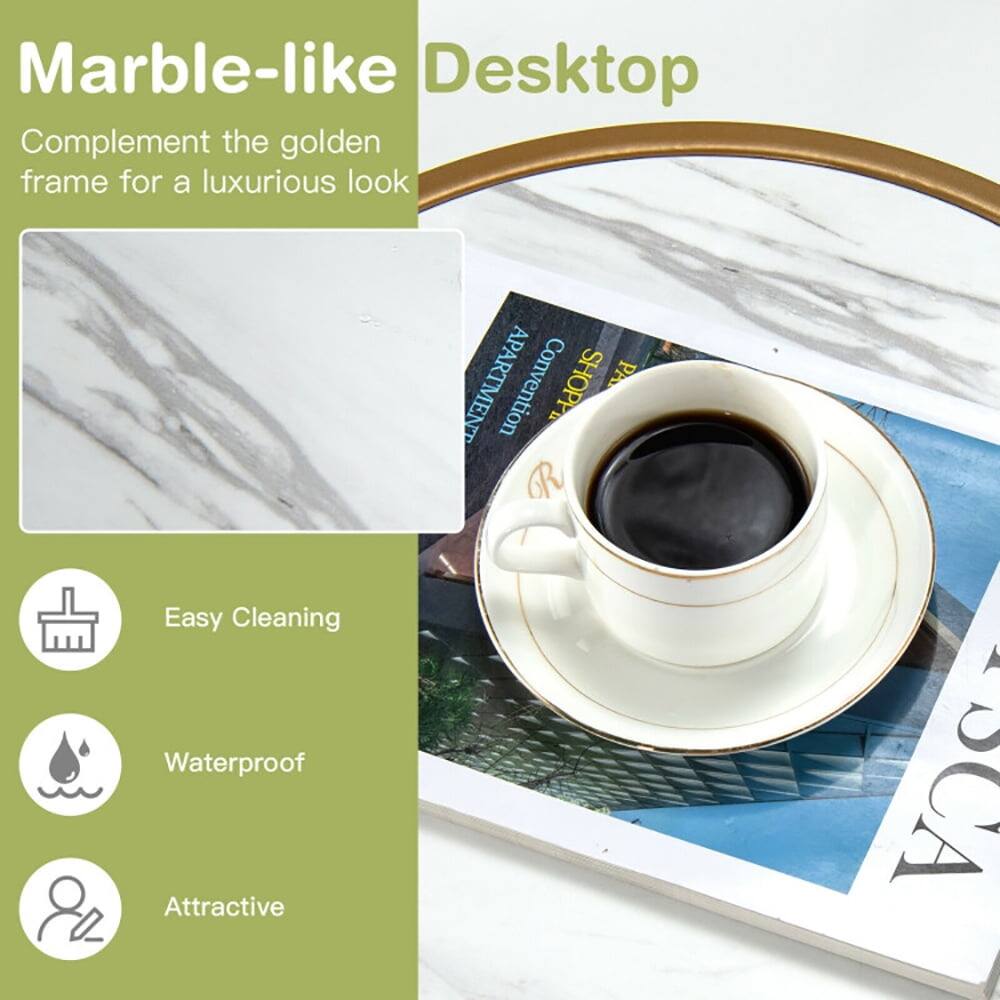 Marble-like Desktop  
Complement the golden frame for a luxurious look  

Easy Cleaning  
Waterproof  
Attractive