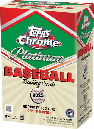 Topps Chrome Platinum Baseball Trading Cards 2025
Inspired by the Classic Topps 1955 Design!
Officially Licensed Product of Major League Baseball
Officially Licensed Product of MLB Players, Inc.