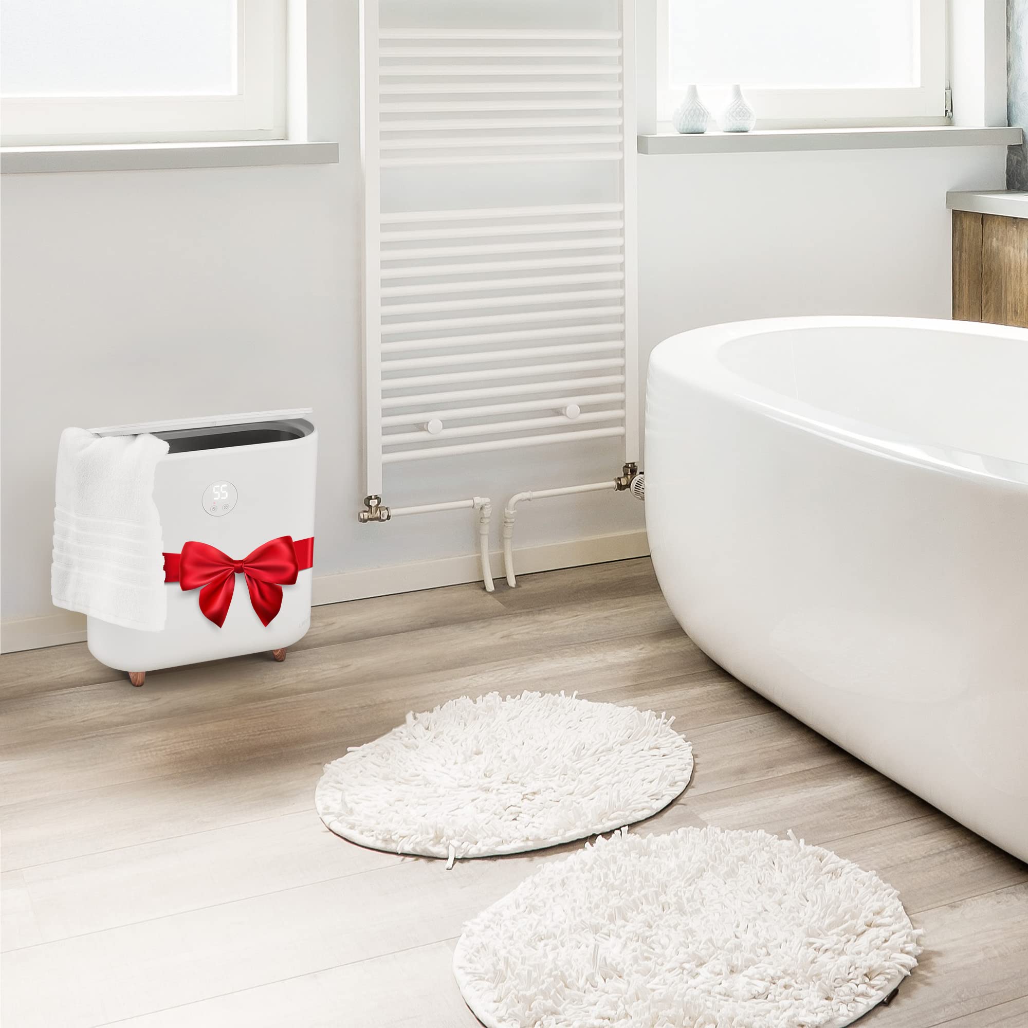 Alt View 6. LiveFine - Towel Warmer, Large Bucket Style Heated Towel Warmer, Fits 40”x70” Towels - White.