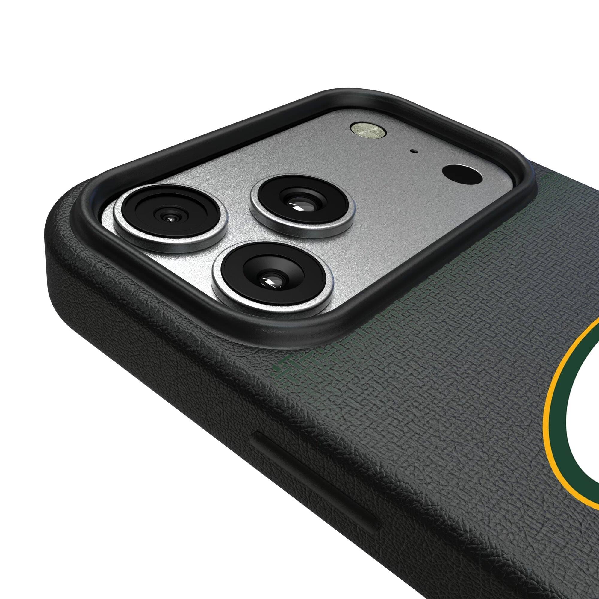 Alt View 2. Keyscaper - Green Bay Packers Linen Logo iPhone Magnetic Bump Case - 15 - Black.