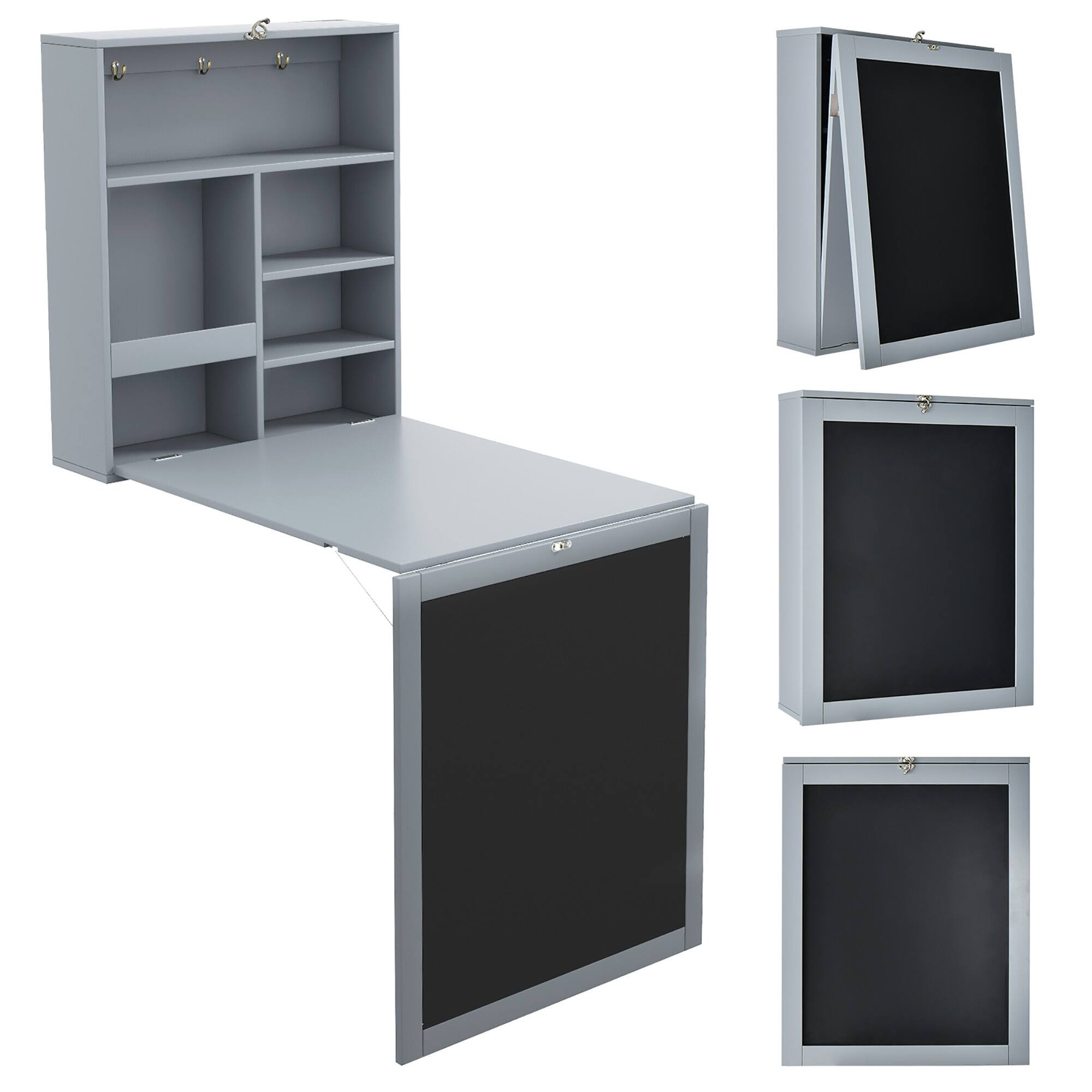 Alt View 9. Gymax - Gymax Wall Mounted Table Fold Out Convertible Desk with A Blackboard/Chalkboard Grey - Grey.