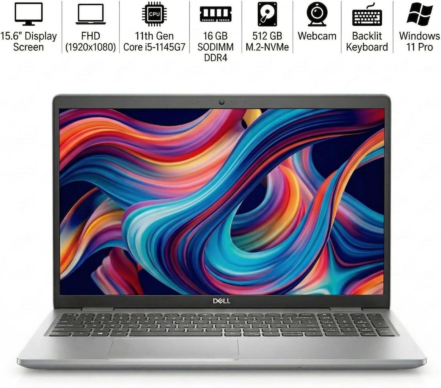CPU 15.6" Display FHD 11th Gen 16 GB 512 GB Webcam Backlit Windows Screen (1920x1080) Core i5-1145G7 SODIMM M.2-NVMe Keyboard 11 Pro DDR4 DELL
