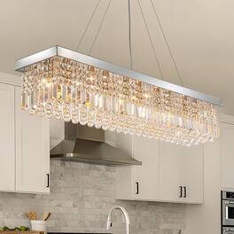 Siljoy - 47.2" 10-Light Linear K9 Crystal Chandelier, Adjustable E12 for Kitchen Dining Living Foyer - Chrome