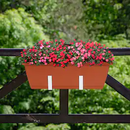 Oumilen - 4-Pack Red Window Box Planters with Adjustable Black Railing Mount Brackets, Rectangular Self-Watering Flower Pots