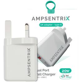 Ampsentrix - 2 Plug 20W USB Type C And USB Type A Wall Power Adapter Charger (220V UK)