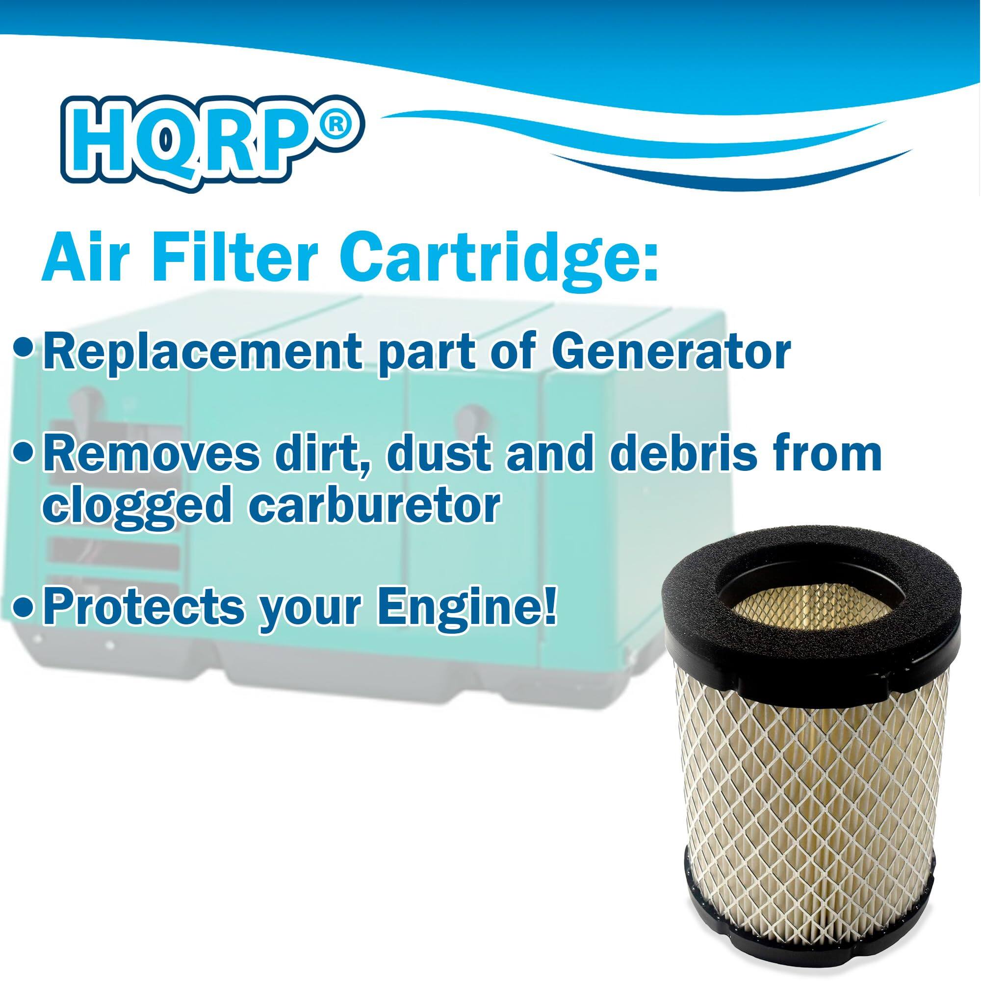 HQRP Air Filter Cartridge:  
Replacement part of Generator  
Removes dirt, dust and debris from clogged carburetor  
Protects your Engine!