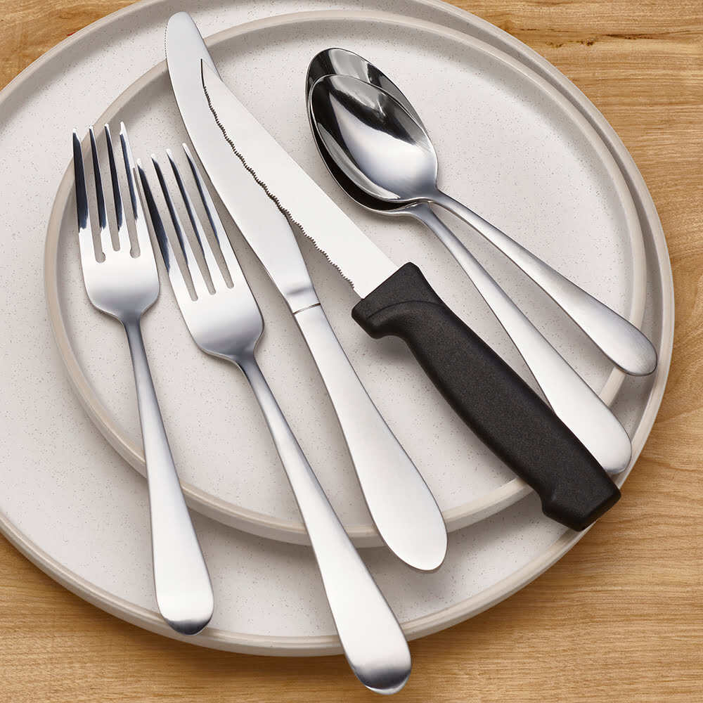 Angle. Pfaltzgraff - Salisbury Satin 18.0 48-Piece Flatware Set - Silver.
