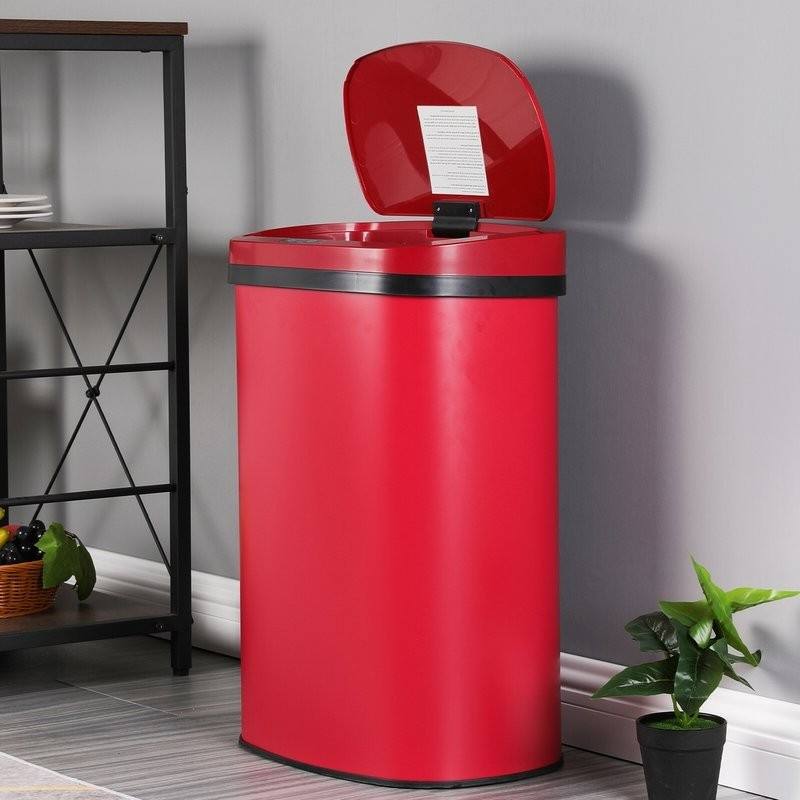 Alt View 1. Hivvago - Red 13 Gallon Stainless Steel Motion Sensor Trash Can - Red.