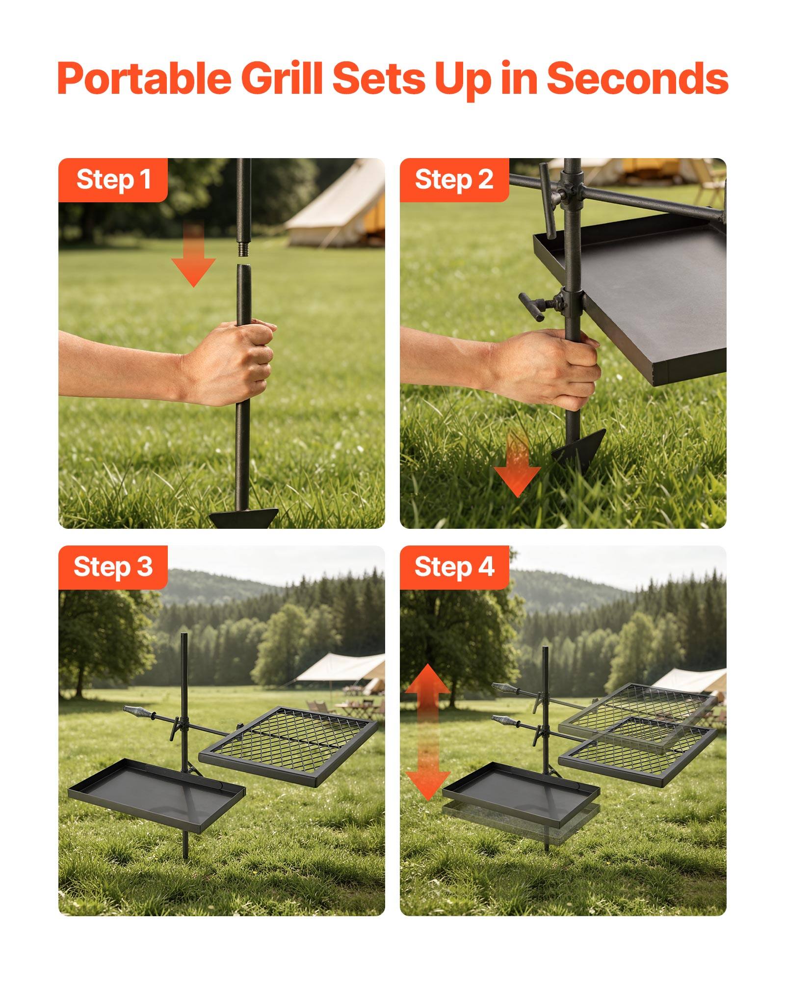 Portable Grill Sets Up in Seconds

Step 1

Step 2

Step 3

Step 4