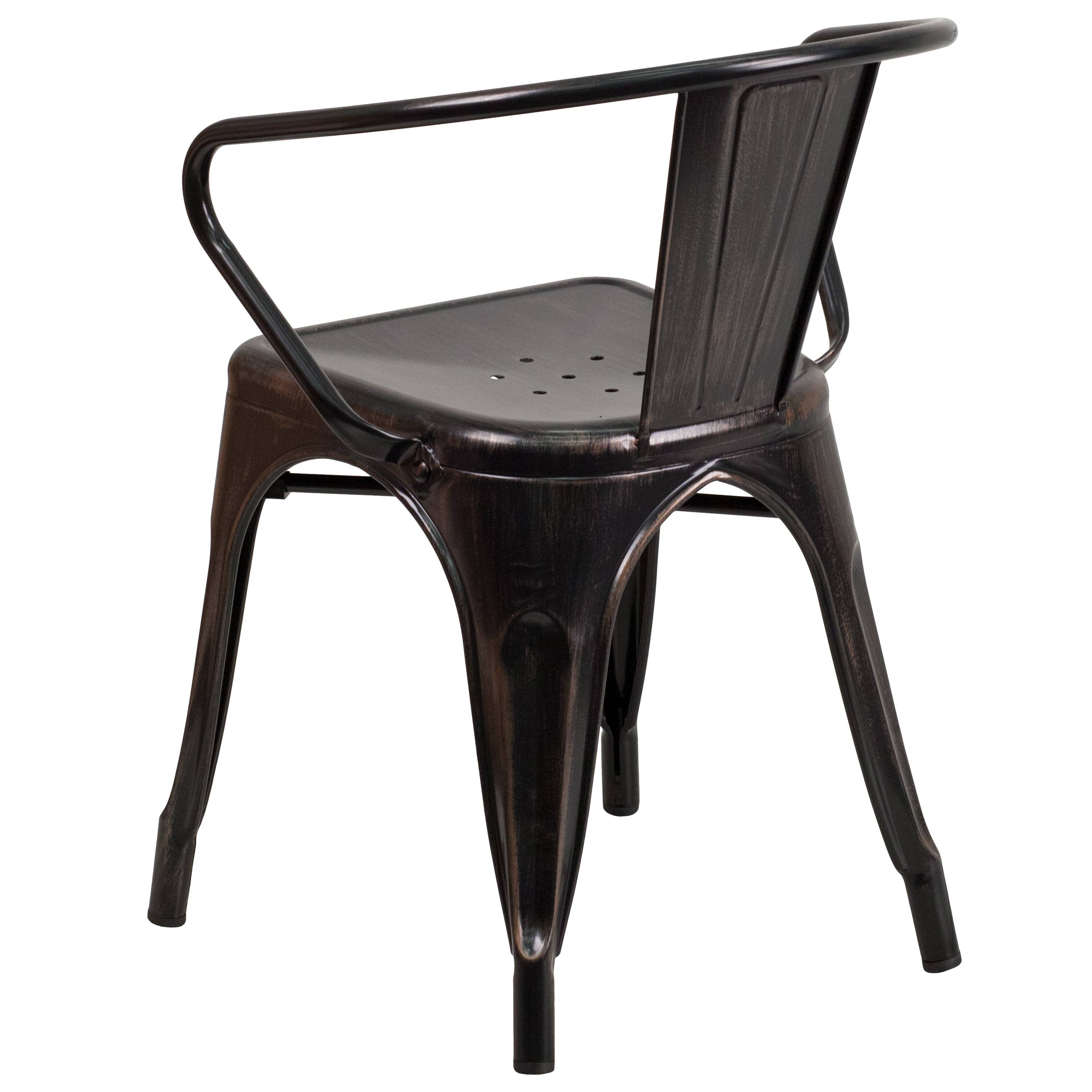 Alt View 5. Emma + Oliver - Commercial Grade Colorful Metal Indoor-Outdoor Chair with Arms - Black-Antique Gold.