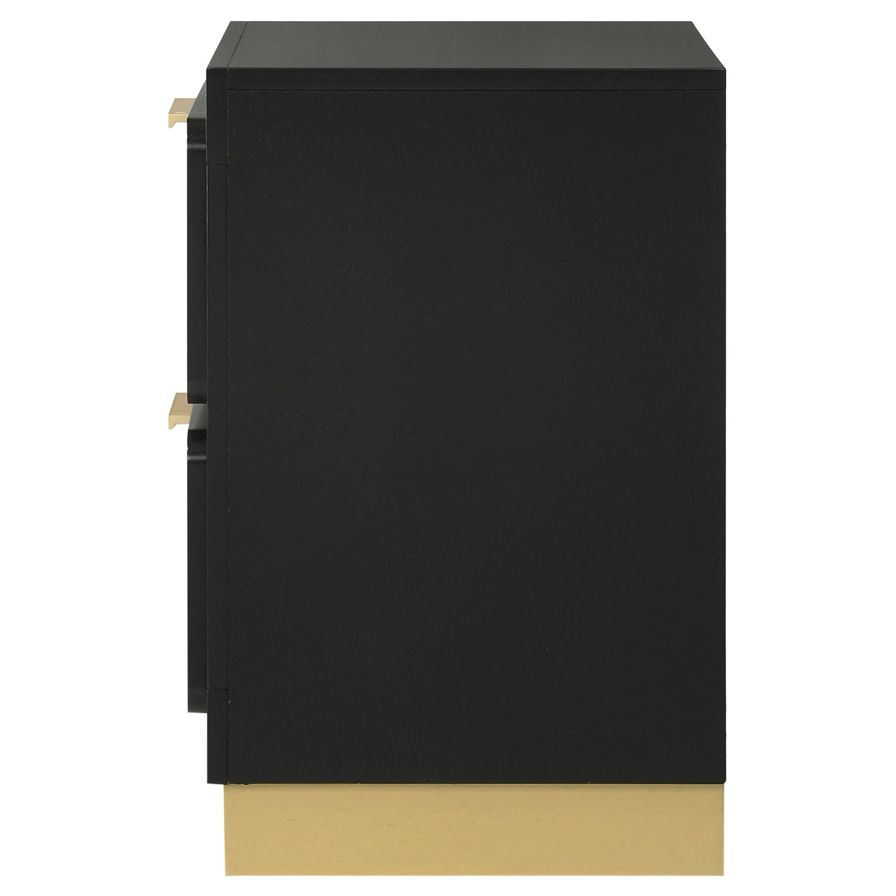 Back. Manhattan Lane - Caer Nightstand, 2 Drawers,  Accent Recessed Base, Bar Handles, - Black, Gold.