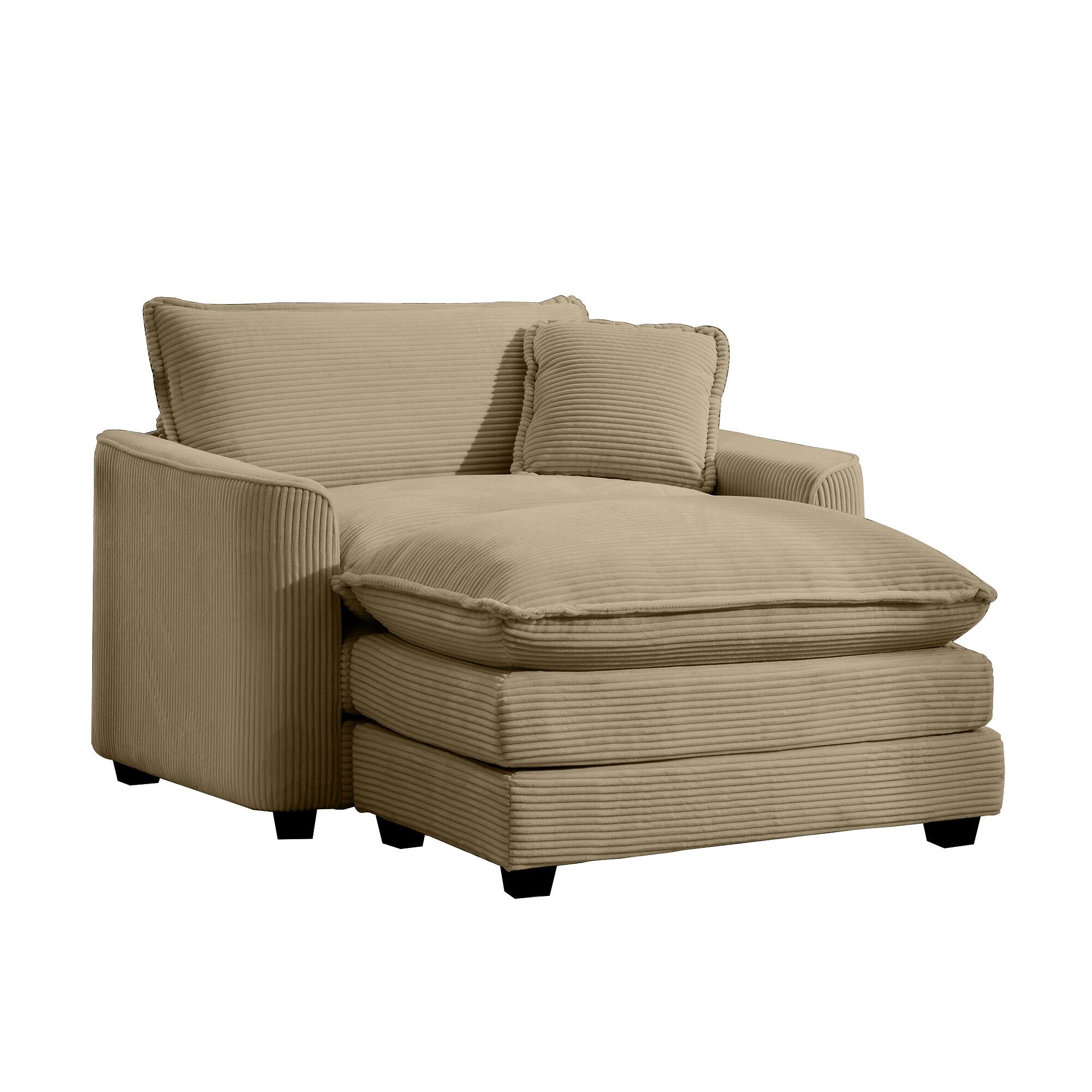 Alt View 2. LOVMOR - Single Seat Corduroy Accent Chair Deep Seat Storage Ottoman Easy Assembly Memory Foam For Bedroom Club Soft TV - Tan.