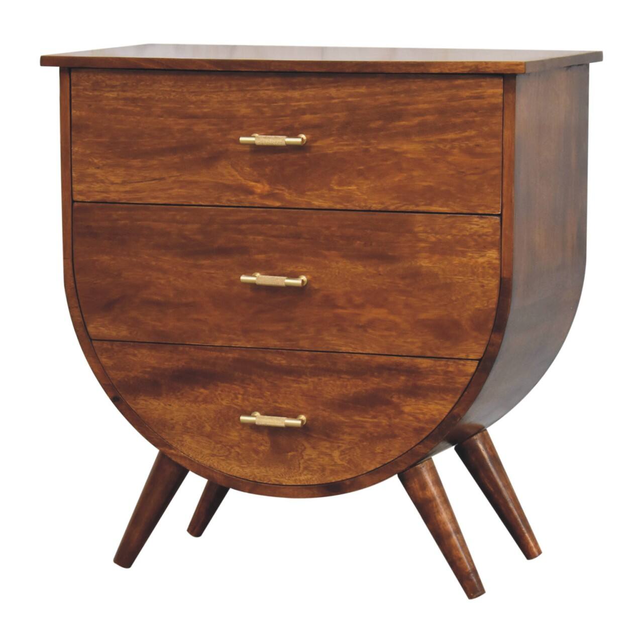Back. Artisan Furniture - Artisan Furniture Solid Wood Agra Bedside, 3 Drawers, Nordic Legs, Dark Brown - Chestnut.