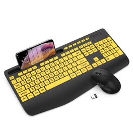Cedar Assembly - Wireless And Mouse Combo Full sized With Wrist Rest Phone Holder Sleep Mode Silent 2.4ghz Cordless For - Wireless - Yellow-1 PACK