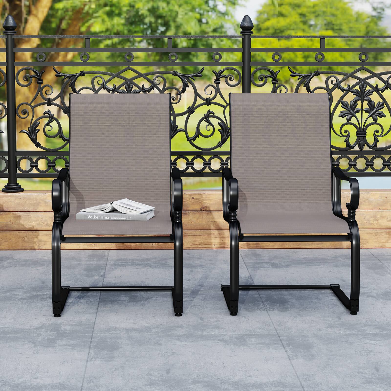 Alt View 4. Gymax - Gymax Patio Dining Chairs Set of 4 C-Spring Motion Patio Chairs w/ Metal Frame Gray & Black - Gray, Black.