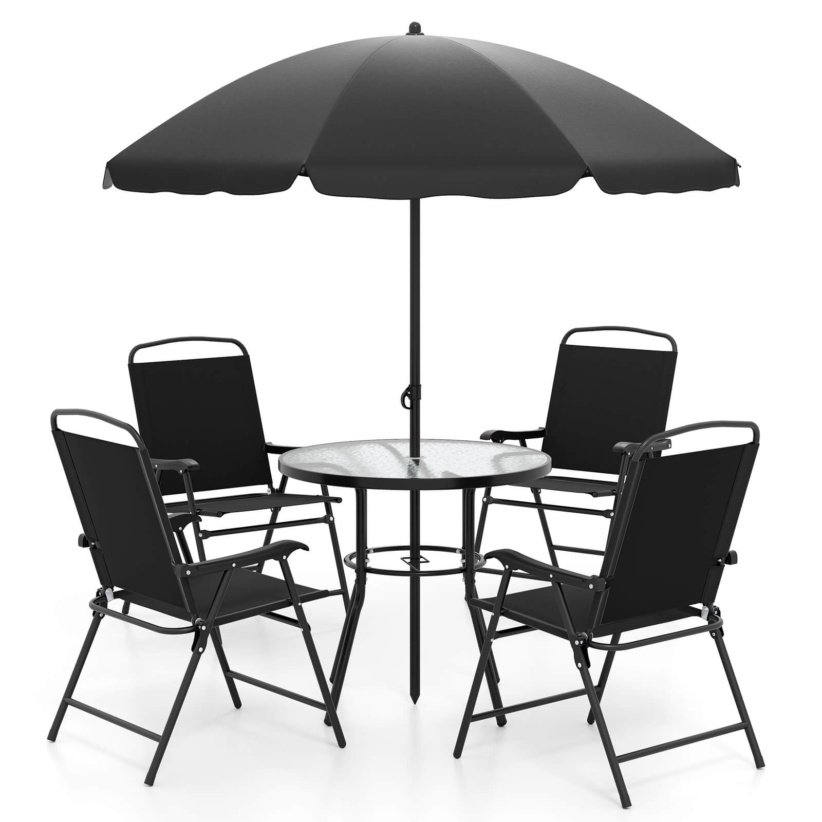 Alt View 4. Costway - Costway 6 Pieces Patio Dining Set with Umbrella Outdoor Table and Chairs Set for Garden - Black.