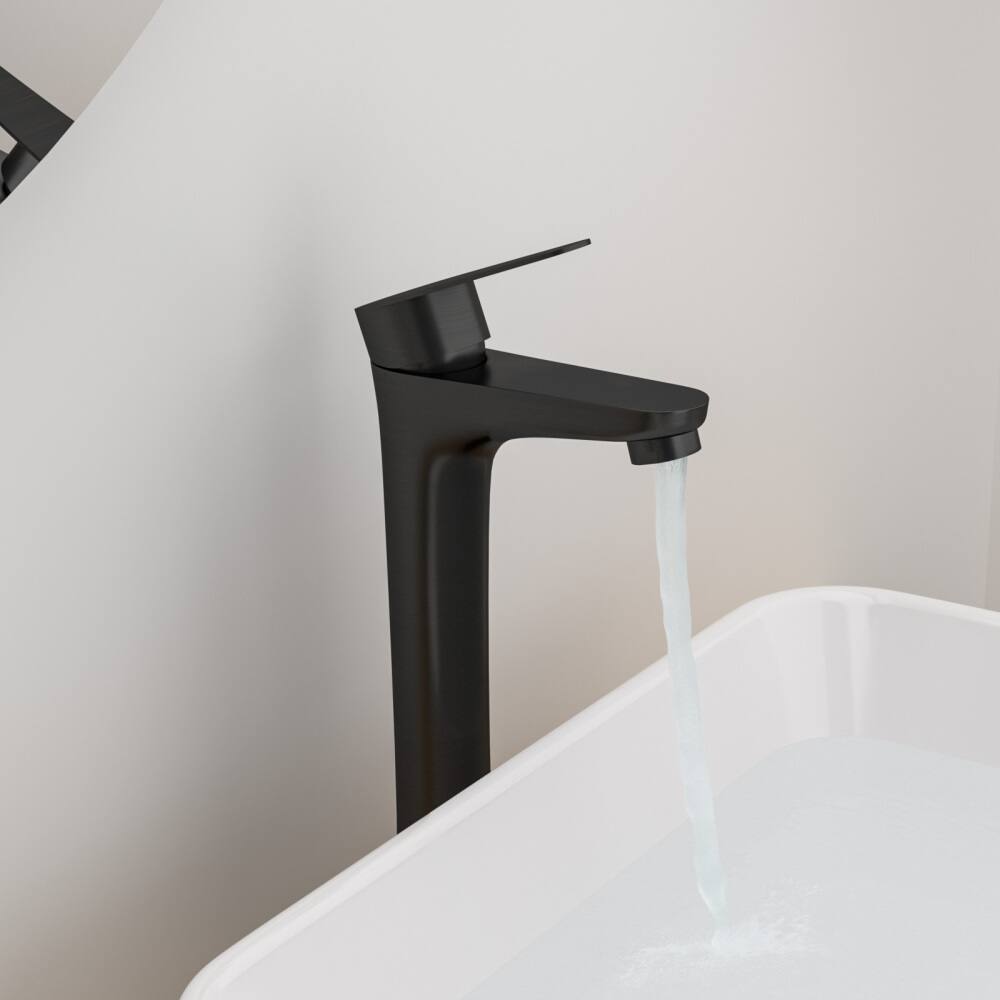 Alt View 1. JUJABU - Matte Black Single Handle Tall Bathroom Sink Faucet - Matte Black.