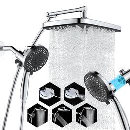 Dazzed Corner - Square High-Pressure Rain Shower Head Combo with Magnetic Handheld - Chrome