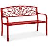 Front. Best Choice Products - Best Choice Products Outdoor Steel Bench Garden Patio Porch Furniture w/ Floral Design Backrest - Red - Red.